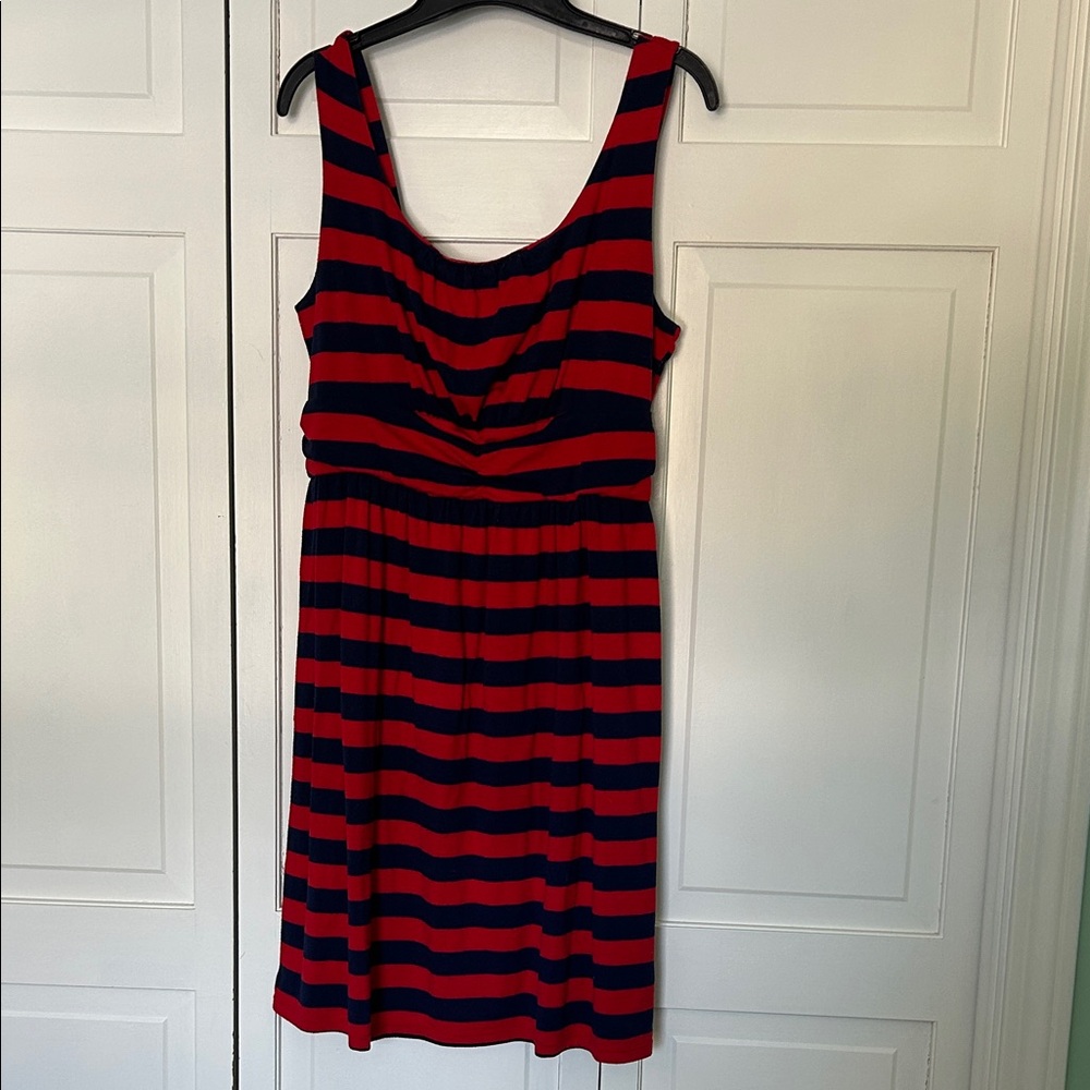 Chic Red and Blue Medium Striped Mini Dress